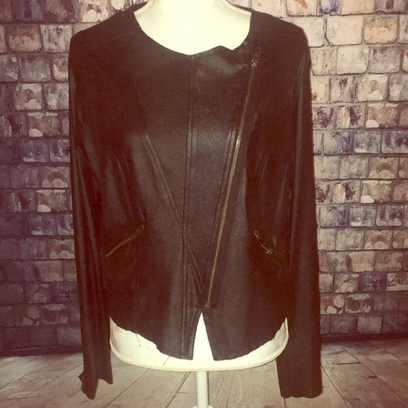 Jackets & Blazers - Black with Gold Sheen Large Slanted Zipper Jacket